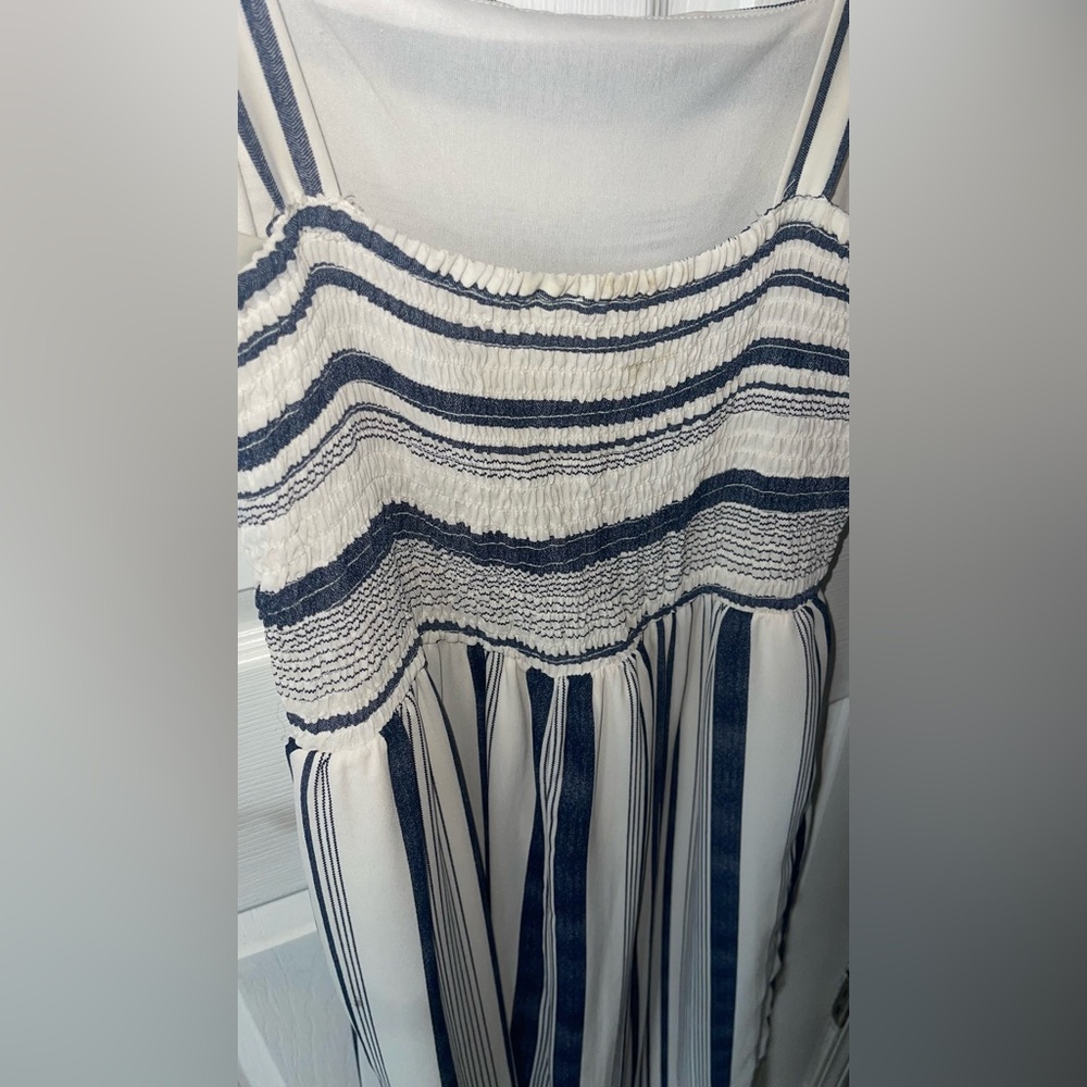JAPNA- Striped Blue and White Jumpsuit in a size Lg. smocked back, fully lined - Picture 3 of 16
